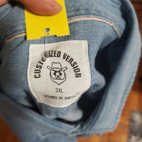 Customized Version Mens Denim Button Down Oversized Shirt Light Blue Wash Sz 2XL - Picture 5 of 12